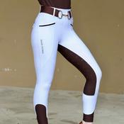 SandStorm Women's Lux Performance Hybrid Riding Leggings in White with Chocolate Seat