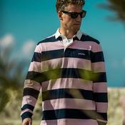 Schoffel Men's St. Mawes Rugby Shirt in Navy with Pink Stripes image