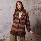 Diega Women's Vijo Check Coat in Wine with Fringe image