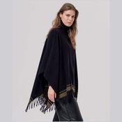 Surkana Knit Poncho Fringed Collar in Black
