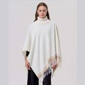 Surkana Knit Poncho Fringed Collar in Ecru