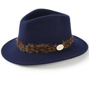 Hicks &amp; Brown Suffolk Fedora in Navy with Pheasant Feather Wrap image