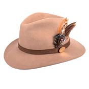 Hicks &amp; Brown Suffolk Fedora in Camel with Gamebird Feather image