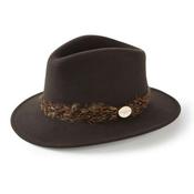 Hicks &amp; Brown Suffolk Fedora in Dark Brown with Pheasant Feather Wrap image