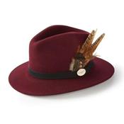 Hicks &amp; Brown Suffolk Fedora in Maroon with Gamebird Feather image