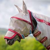 Horseware Rambo Plus Fly Mask in Oatmeal/Cherry, Peach &amp; Blue image