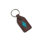 Pampeano Chapa Leather Tag Keyring in Brown with Turquoise stitching image