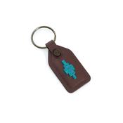 Pampeano Chapa Leather Tag Keyring in Brown with Turquoise stitching image