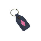 Pampeano Chapa Leather Tag Keyring in Navy with Pink stitching image