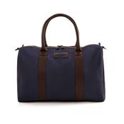 Pampeano Varon Small Travel Bag - Brown Leather and Navy Canvas with Navy Stitching image