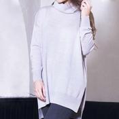 Welligogs Women's Merino Wool Oversized Roll Neck Jumper in Light Grey image