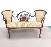 Antique Edwardian Inlaid Upholstered Butterfly Settee image
