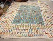 A Fine Caucasian Flat Weave Kelim Carpet Veg Dye,Exquisite Design,Turquoise Centre,Large Ivory Border image