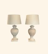 Pair Of Fruitwood Carved Table Lamps &amp; Shades image