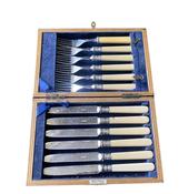 Antique Edwardian Cased Bone Handled Silver Plated Dessert Set image
