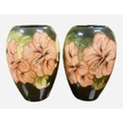 Pair of Hibiscus Moorcroft Vases image