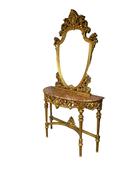 Gilt Marble Top Console Table with Matching Mirror image