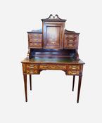 Antique Edwardian Inlaid Mahogany Desk Stamped Maples &amp; CO With Inlaid Chair image