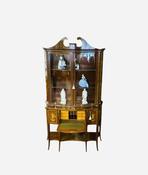 Antique Edwardian Inlaid Mahogany Serpentine Display Cabinet. image