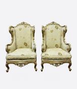 Pair Of Antique Style Gilt Wingback Armchairs image
