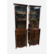 Rare Pair of Antique Edw Style Slimline Inlaid Mahogany Bookcases image