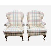 Antique Style Pair of Georgian Wingback Upholstered Armchairs image