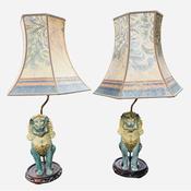 Rare Pair of 1960's Temple Lion Khmer Singha Lamps image
