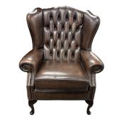 Antique Style Brown Leather Deep Buttoned Library Armchair image