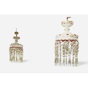 Antique Style Pair of Crystal &amp; Cranberry Hand Painted Ceiling Lights image