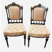 Antique Vict Walnut &amp; Ebony Upholstered Chairs image