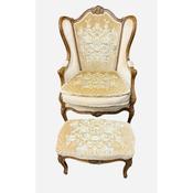 French Walnut Needlepoint Armchair with Matching Foot Stool image