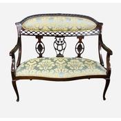 Antique Edw Mahogany Upholstered Window Seat image