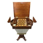 Antique 19C Mahogany Work / Games Side Table with complete Chess Set image
