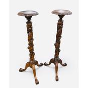 Antique Style Pair of Highy Carved Mahogany Pedestals/ Plant Stands image