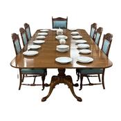 Antique Style Walnut Twin Pedestal Dining Room Table with Two Extra Leaves image