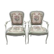 Antique Style Pair of French Hand Painted Needle Point Armchairs image