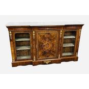 Antique 19C Inlaid Walnut Marble Top Credenza image