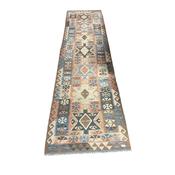 Very Fine Attractive Caucasian Semi Antique Flat Weave Runner, Vegetable Died with Medallions image