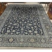 Very Fine Early 20C Kashan West Persia signed Caroet on Navy Ground , All Over Field, Turquoise &amp; Navy Borders