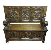 Antique Style Highly Carved Oak Monks Bench image
