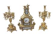 Antique Victorian Style 3 Piece Brass Clock Set
