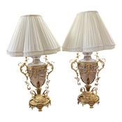 Antique Style Pair Of decorative Brass And Glass Lamps