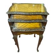 Antique Style French Nest Of 3 Kingwood Tables With Glass Protectors image