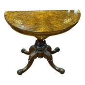 Antque Victorian Inlaid Burr walnut Demi Lune Card Table image