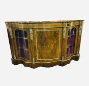 Antique 19 C Burr Walnut Inlaid Serpentine Credenza image
