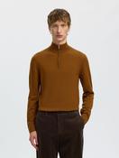 Selected Tray Merino Wool Half-Zip Jumper in Brown