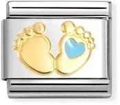 Nomination Yellow Gold and Enamel Baby Feet with Blue Heart Charm image
