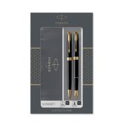 parker sonnet duo gift set with ballpoint pen &amp; fountain pen (18k gold nib) gloss black with gold trim black refill &amp; cartridges image