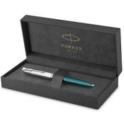 parker 51 ballpoint pen teal blue barrel with chrome trim medium point with black ink refill