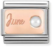 Nomination Rose Gold June Birthstone Plate White Pearl Charm image